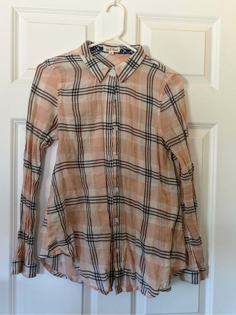 Hem & Thread Peach and Blue Plaid Button Shirt